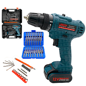 Parafusadeira Furadeira 12v A Bateria Kit 66 Pçs Bits Brocas