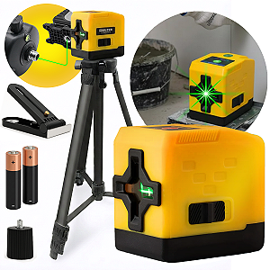 Kit Nivel A Laser 2 Linhas Verde Prumo 20mm Com Tripé 1,5m