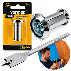 Kit Visor Olho Mágico Preto De 32 Á 52mm Com Broca 9/16