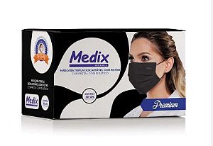 Máscara Tripla Medix c/ elástico Preta - 50 un
