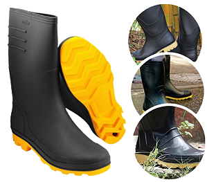 BOTA PVC CANO LONGO PRETA/AMARELO