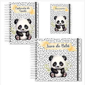 Kit Livro + Caderneta + Porta Documentos Panda Neutro