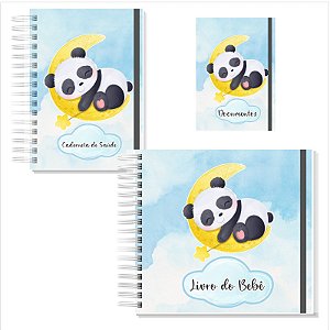 Kit Livro + Caderneta + Porta Documentos Panda Neutro III