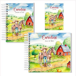 Kit Livro + Caderneta + Porta Documentos Fazendinha Menina