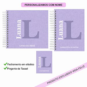 Kit Livro + Caderneta + Porta Documentos Minimalista Lilás