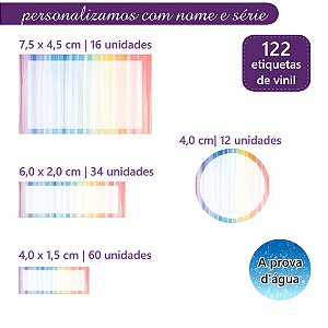 Kit 122 Etiquetas Escolares Personalizadas com Nome Colorida