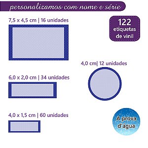 Kit 122 Etiquetas Escolares Personalizadas com Nome Azul Marinho