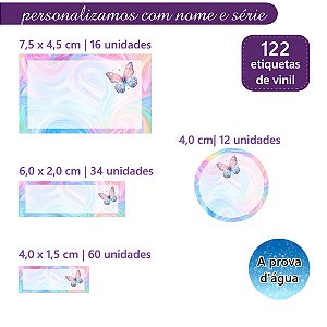 Kit 122 Etiquetas Escolares Personalizadas com Nome Borboleta