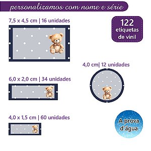 Kit 122 Etiquetas Escolares Personalizadas com Nome Azul Marinho