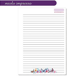 Miolo Impresso Caderno Floral Borboleta A5 - 100 folhas