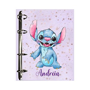 Fichário Personalizado Stitch Estrelas Lilás