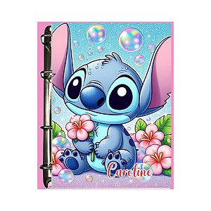 Fichário Personalizado Stitch Floral-Azul
