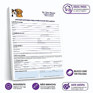Atestado Sanitário de Transporte de Cães e Gatos Personalizado