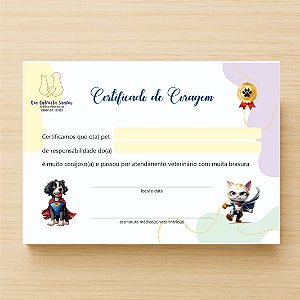 Certificado de Coragem Pet / Veterinário | Personalizado | VET100
