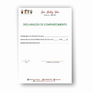 Declaração de Comparecimento | Pediatra | Personalizado | MP101