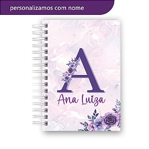 Caderno Universitário | Alfabeto | Lilás Floral | Com Nome | Personalização Gratuita