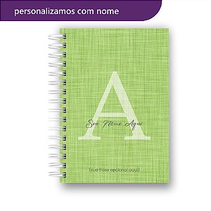 Caderno Letra Inicial Nome Alfabeto Linho Verde Claro A5 - 15x21cm