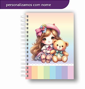 Caderno Universitário Menininha com Ursinho Com Nome Personalização Gratuita Premium