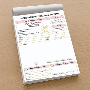 Receituário Controle Especial Veterinário Rosa e Dourado 2 vias