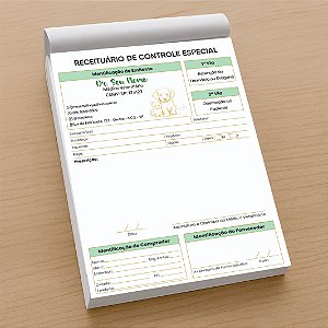Receituário Controle Especial Veterinário Verde e Dourado 2 vias