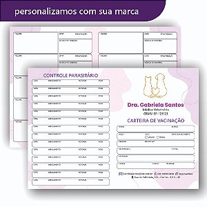 Carteira de Vacina Veterinário Rosa e Lilás Cão e Gato