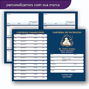 Carteira de Vacina Veterinário Azul Marinho e Dourada Simples