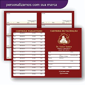 Carteira de Vacina Veterinário Vinho e Dourada Simples