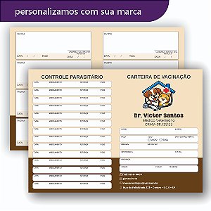 Carteira de Vacina Veterinário Neutra Beje Marrom Pequena