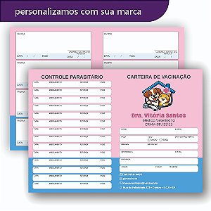 Carteira de Vacina Veterinário Rosa e Azul Simples