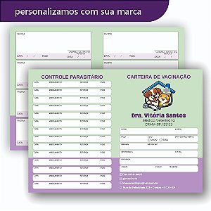 Carteira de Vacina Veterinário Verde e Lilás Simples