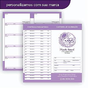 Carteira de Vacinação Veterinário Personalizada Lilás 1 dobra