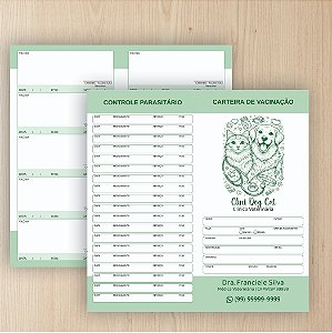Carteira de Vacinação Veterinário Personalizada Verde 1 dobra