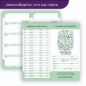 Carteira de Vacinação Veterinário Personalizada Verde 1 dobra