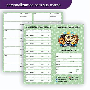 Carteira de Vacinação Veterinário Personalizada Verde Patinhas Neutra Canil
