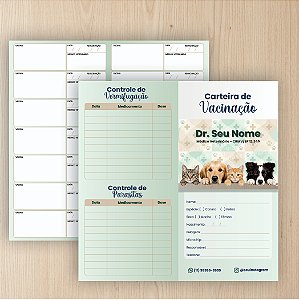 Carteira de Vacinação Veterinário Personalizada Verde Moderna 1 dobra