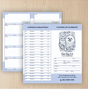 Carteira de Vacinação Veterinário Personalizada Azul 1 dobra
