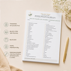 Solicitação de Exames Nutricionista Personalizado A4 | Linha Essence Premium