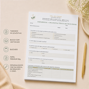 Anmnese Recordatório Nutricional Nutricionista Personalizado A4 | Linha Essence Premium