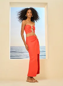 Top Linho Sem Alças E Decote Cut-out