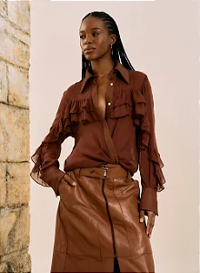 Camisa Fluida Com Babados