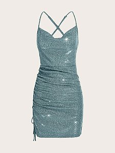 Vestido Apertado Cruzada Sem Encosto Tubo Glitter