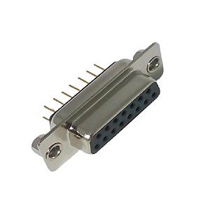 Conector DB 15 vias fêmea alta densidade solda placa 180° com bucha
