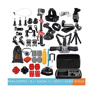 KIT 52 em 1 ACESSÓRIOS COM BASTÃO COMPACTO PARA GOPRO SJCAM EKEN ACTION CAM DOMEFLOAT