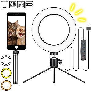 Iluminador Ring Light 16cm Usb Led Misto 3500k 5500k + Tripe