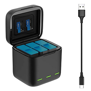 Carregador Triplo Para Bateria Gopro Hero 9 10 11 12 Telesin