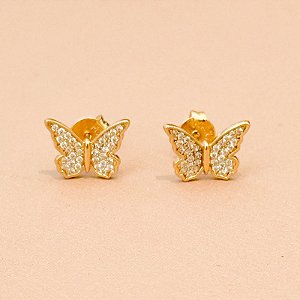 BRINCO BORBOLETA CRAVEJADA MÉDIA GOLD