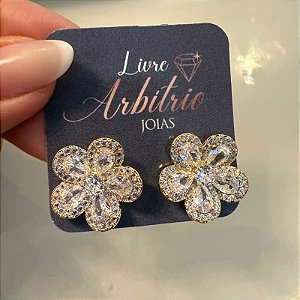 BRINCO FLOR PÉTALAS GOLD CRISTAL