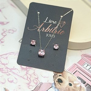 CONJUNTO BRINCO E COLAR PONTO DE ROSA BEBÊ