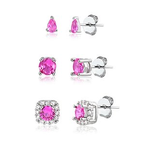 TRIO DE BRINCOS ROSA PINK ALANA