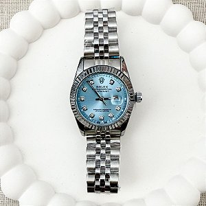 RELÓGIO FEMININO LUXO DATE JUST AZUL E PRATA 31MM